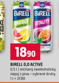 BIRELL 0,0 ACTIVE 0,5l míchaný nealkoholický nápoj z piva vybrané druhy