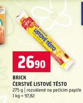 BRICK ČERSTVÉ LISTOVÉ TĚSTO 275 g rozválené na pečícím papíře 
