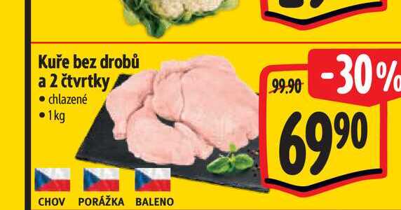 Kuře bez drobů a 2 čtvrtky 1 kg