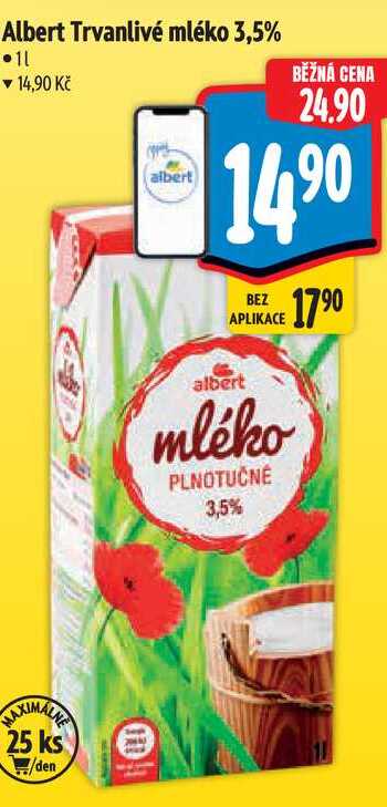 Albert Trvanlivé mléko 3,5%, 1 l