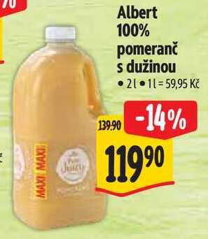 Albert 100% pomeranč s dužinou, 2 l