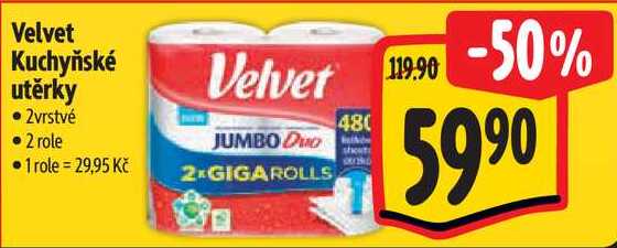 Velvet Kuchyňské utěrky, 2 role