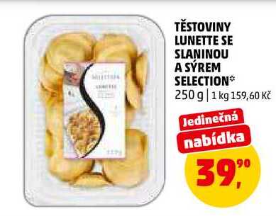 TĚSTOVINY LUNETTE SE SLANINOU A SÝREM SELECTION, 250 g 