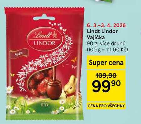Lindt Lindor Vajíčka, 90 g 