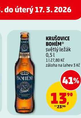 KRUŠOVICE BOHÉM světlý ležák, 0,5 l