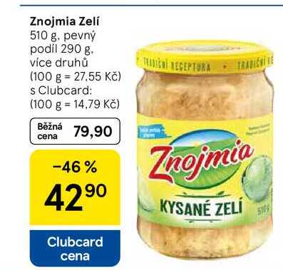 Znojmia Zelí, 510 g. pevný podíl 290 g 