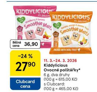 Kiddylicious Ovocné polštářky, 6 g, dva druhy