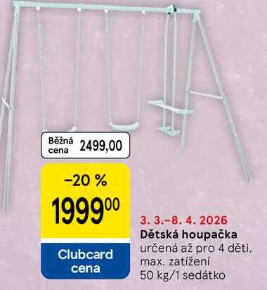 Dětská houpačka určená až pro 4 děti. max. zatížení 50 kg/1 sedátko 