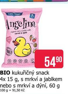 BIO kukuřičný snack 4x 15 g, s mrkví a jablkem nebo s mrkví a dýní, 60 g 