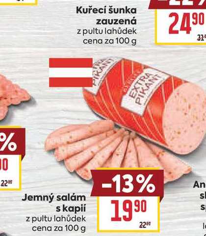 Jemný salám s kapií z pultu lahůdek cena za 100 g