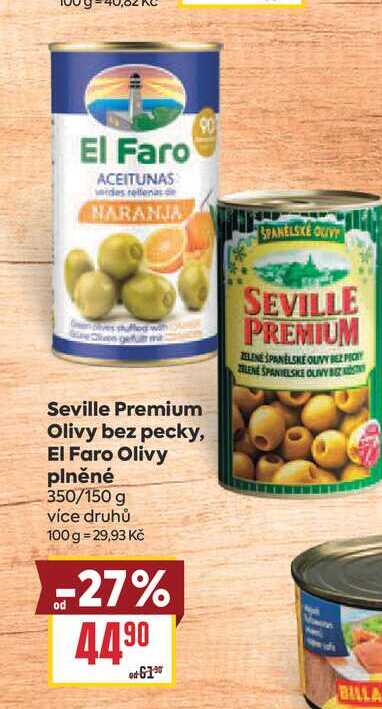 Seville Premium Olivy bez pecky, El Faro Olivy plněné 350/150 g 