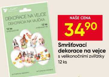 Smršťovaci dekorace na vejce s velikonočnimi zvířátky 12 ks 