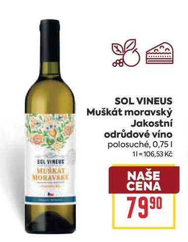 SOL VINEUS Muškát moravský Jakostní odrůdové víno polosuché, 0,75l