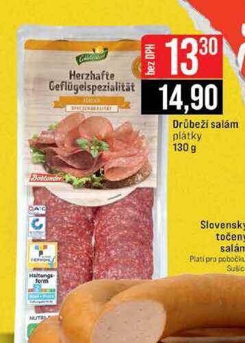 Drůbeží salám plátky 130 g 