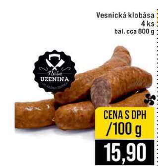 Vesnická klobása 4 ks bal. cca 800 g 100g