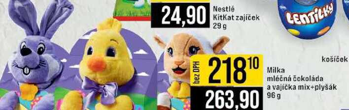 Milka mléčná čokoláda a vajíčka mix+plyšák 96 g 