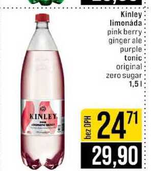 Kinley limonáda pink berry ginger ale purple tonic original zero sugar 1,5l