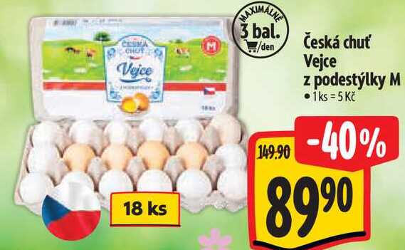 Česká chuť Vejce z podestýlky M, 18 ks