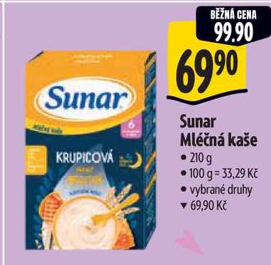 Sunar Mléčná kaše, 210 g