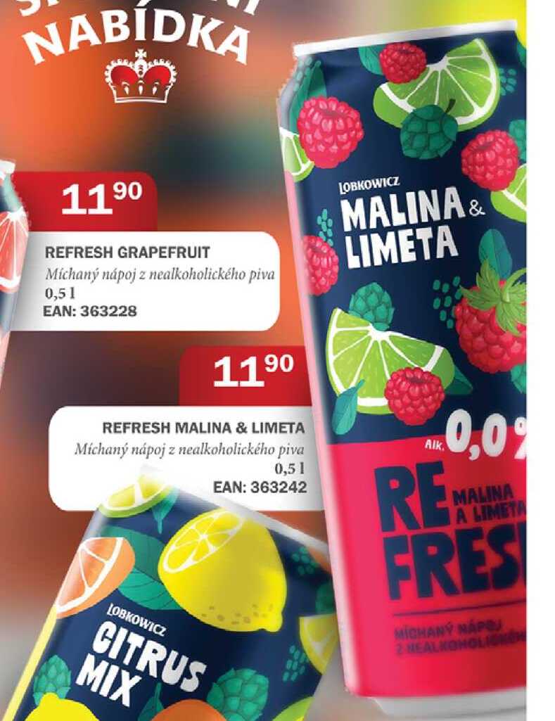 REFRESH MALINA & LIMETA Míchaný nápoj z nealkoholického piva
