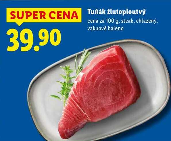 Tuňák žlutoploutvý, cena za 100 g