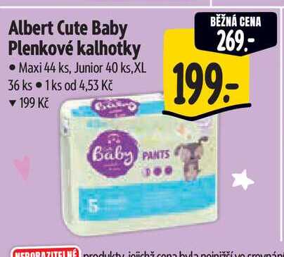 Albert Cute Baby Plenkové kalhotky Maxi 44 ks, Junior 40 ks,XL 36 ks   