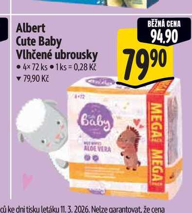 Albert Cute Baby Vlhčené ubrousky 4x72 ks