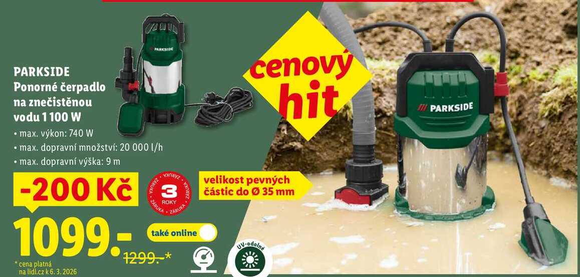 PARKSIDE Ponorné čerpadlo na znečistěnou vodu 1 100 W 