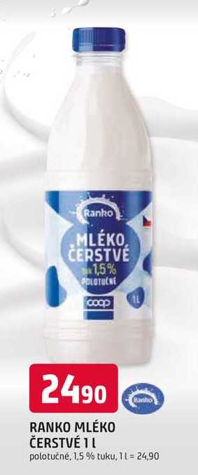 RANKO MLÉKO ČERSTVÉ 1l polotučné, 1,5 % tuku