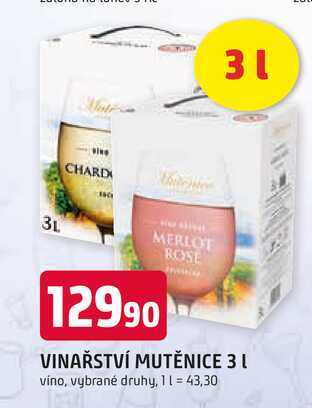 VINAŘSTVÍ MUTĚNICE 3 L víno, vybrané druhy