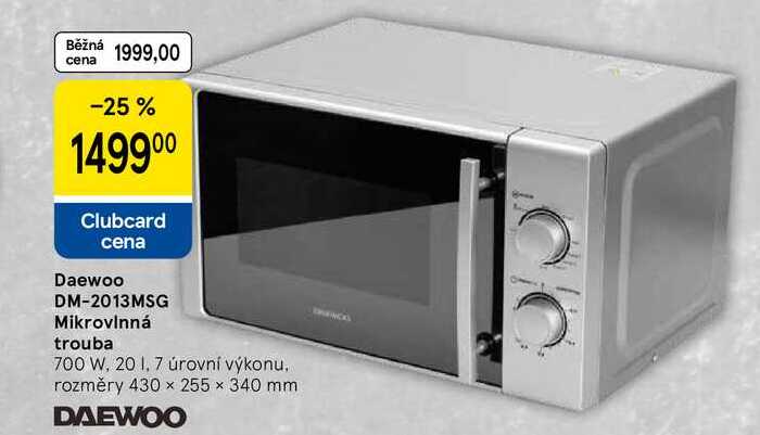 Daewoo DM-2013MSG Mikrovlnná trouba, 700 W, 20 1, 7 úrovní výkonu, rozměry 430 x 255 × 340 mm
