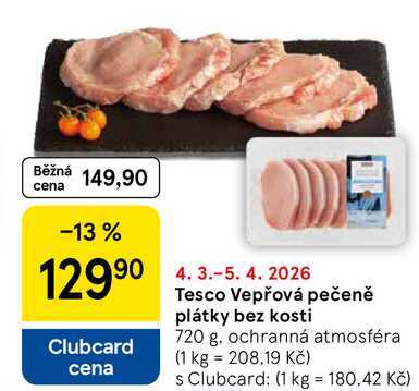 Tesco Vepřová pečeně plátky bez kosti, 720 g
