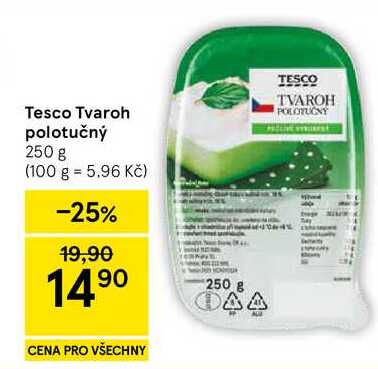 Tesco Tvaroh polotučný, 250 g