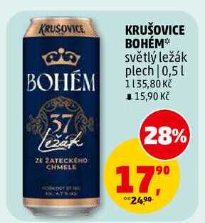 KRUŠOVICE BOHÉM světlý ležák plech, 0,5 l