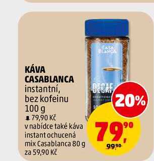 KÁVA CASABLANCA instantní, bez kofeinu, 100 g