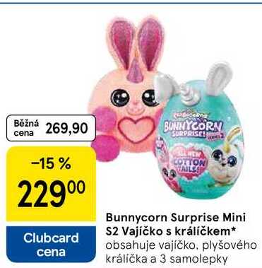 Bunnycorn Surprise Mini S2 Vajíčko s králíčkem, obsahuje vajíčko, plyšového králíčka a 3 samolepky 