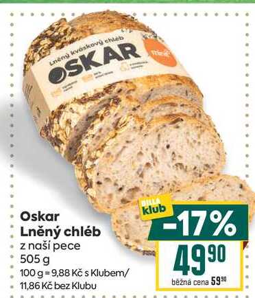 Oskar Lněný chléb z naší pece 505 g 