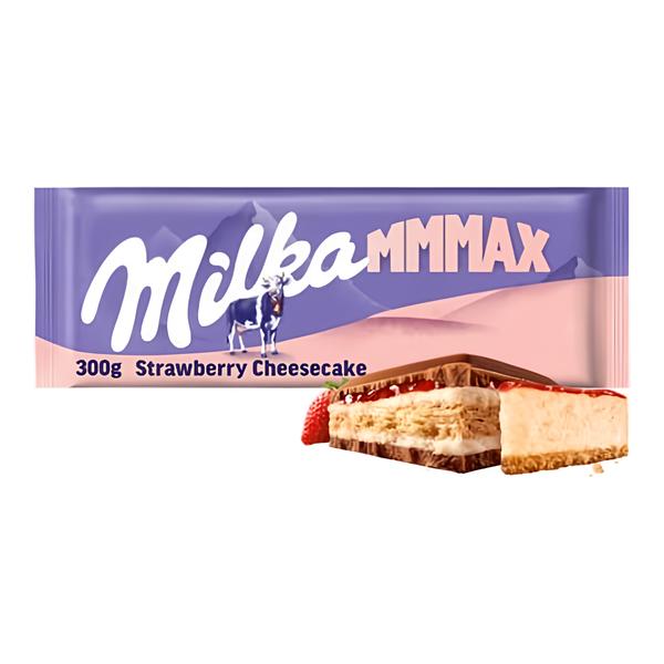 Milka čokoláda Mmmax Strawberry Cheesecake mléčná, příchuť jahodový cheesecake