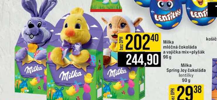 Milka mléčná čokoláda a vajíčka mix+plyšák 96 g 