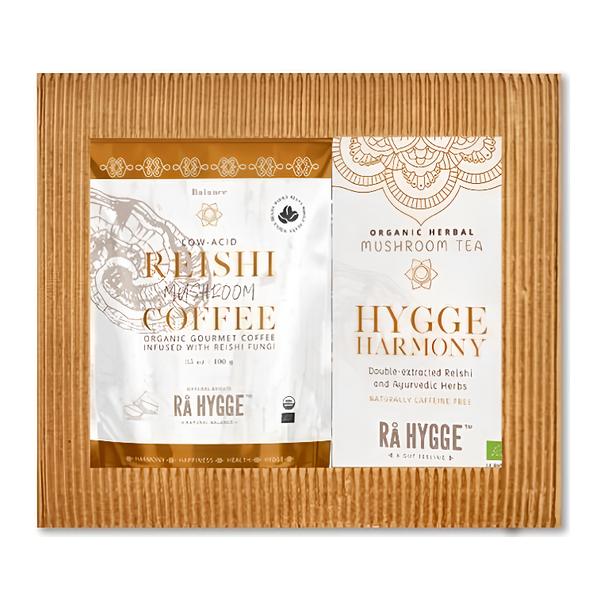 Rå Hygge BIO dárkový balíček REISHI zrnková káva a Harmony bylinný čaj