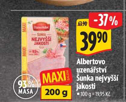   Albertovo uzenářství Šunka nejvyšší jakosti 100 g  