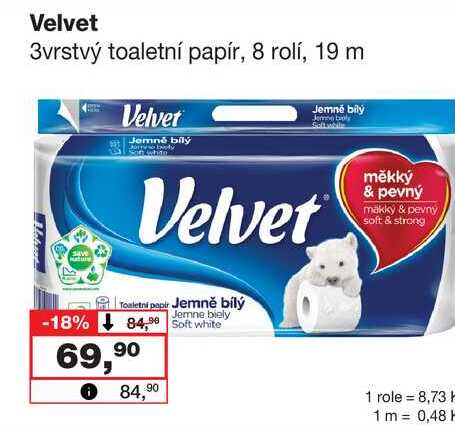 Velvet 3vrstvý toaletní papír, 8 rolí