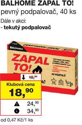 BALHOME ZAPAL TO! pevný podpalovač, 40 ks