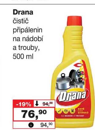 Drana čistič připálenin na nádobí a trouby, 500 ml