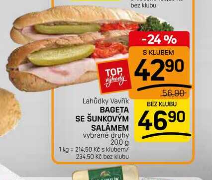 BAGETA SE ŠUNKOVÝM SALÁMEM vybrané druhy 200 g