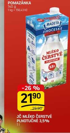 JČ MLÉKO ČERSTVÉ PLNOTUČNÉ 3,5% 1l