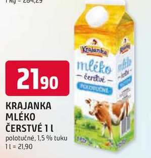 KRAJANKA MLÉKO ČERSTVÉ 1l polotučné, 1,5% tuku