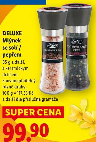 DELUXE Mlýnek se solí/pepřem, 85 g a další