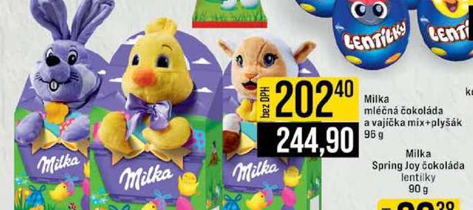 Milka mléčná čokoláda a vajíčka mix+plyšák 96 g