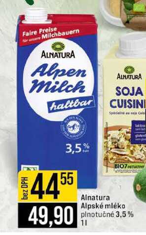 Alnatura Alpské mléko plnotučné 3,5% 1l 
